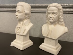 Mozart og Bach gips figurer